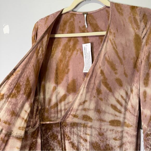 🍁NWT Young Fabulous and Broke YFB Siren Shirt Wrap Midi Dress Adobe Rose Spin XS - Picture 5 of 16